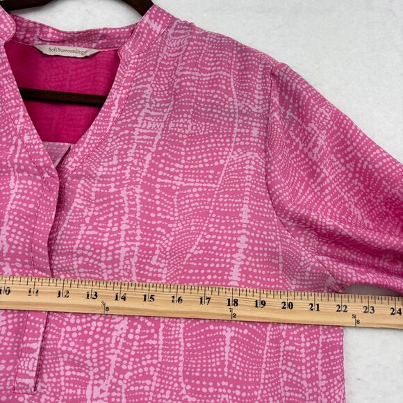Soft Surroundings Blouse Top Womens Size L Pink Ombre Hi Low Tunic 3/4 Sleeve - Picture 10 of 11
